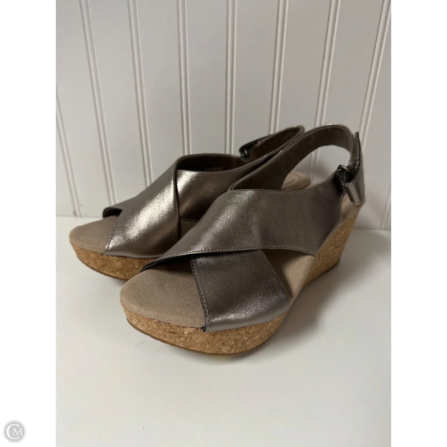 Sandals Heels Wedge By Clarks In Gold, Size: 9.5