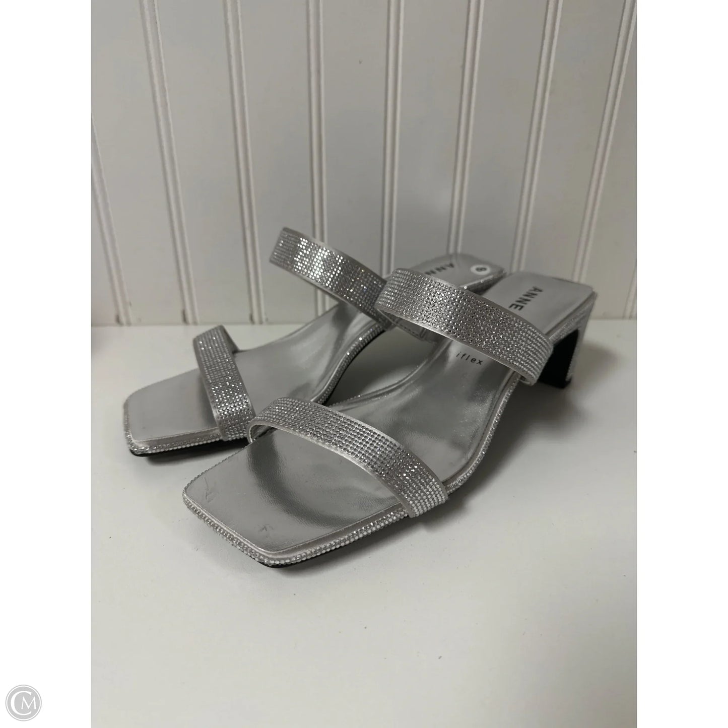 Sandals Heels Block By Anne Klein In Silver, Size: 8