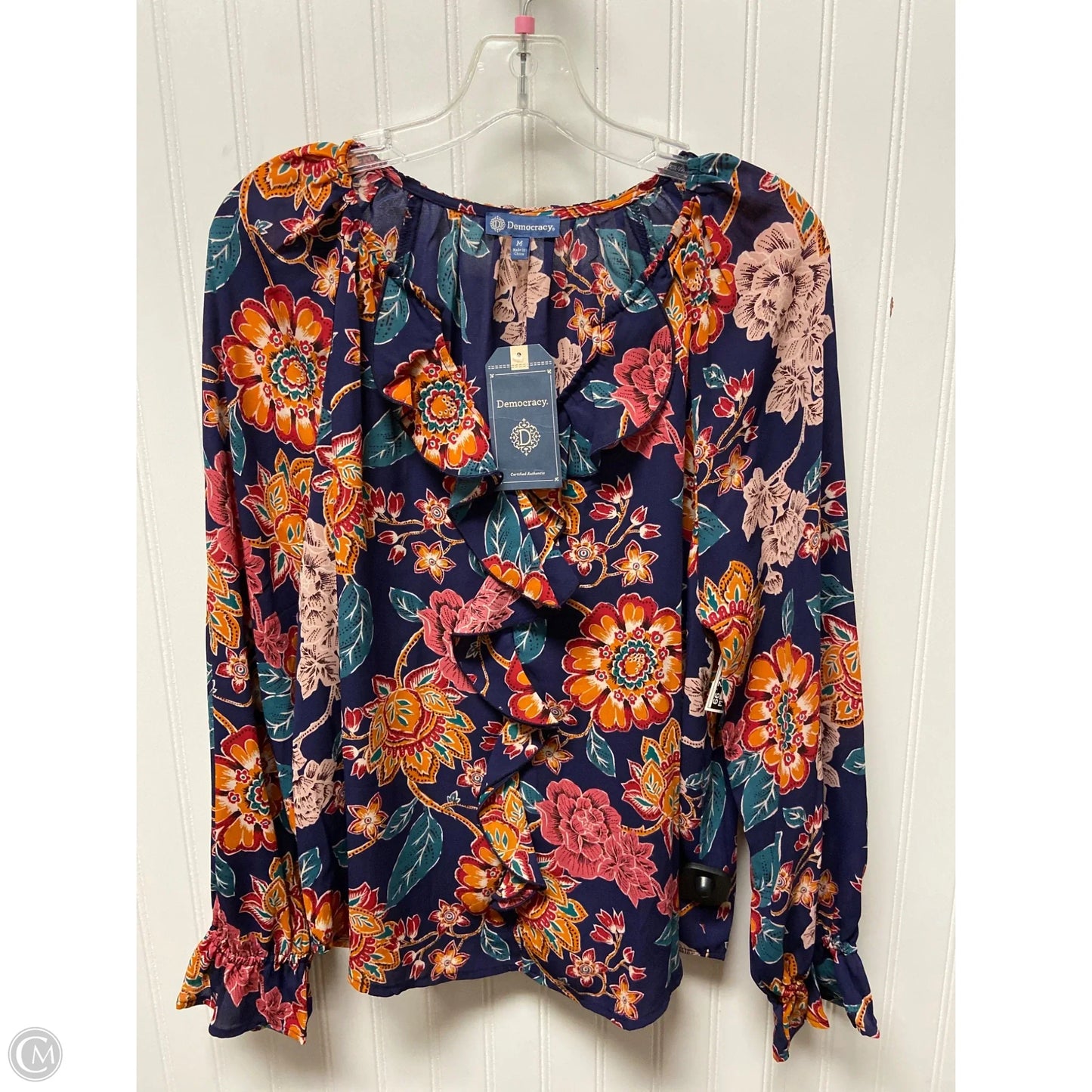 Top Long Sleeve By Democracy In Floral Print, Size: M