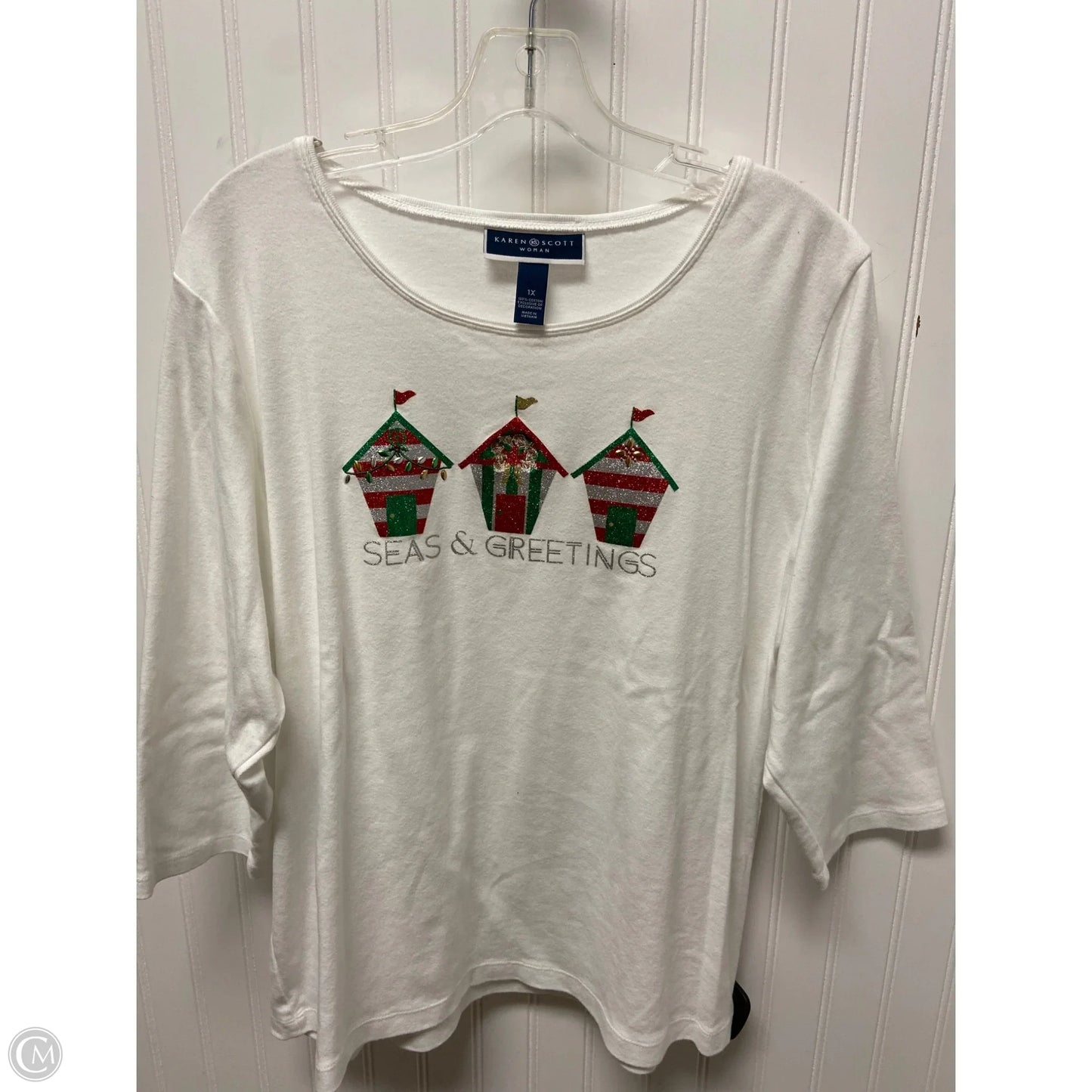 Top Long Sleeve Basic By Karen Scott In White, Size: 1x