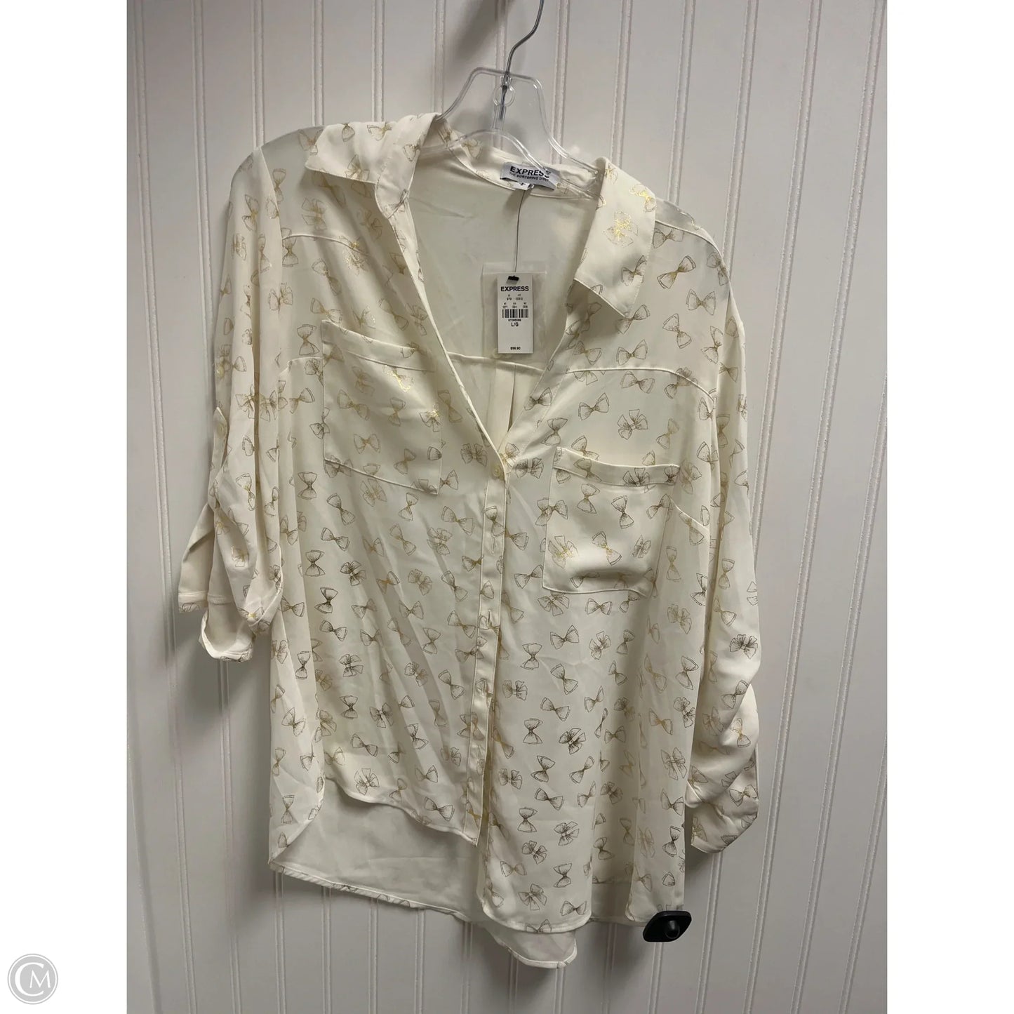 Top Long Sleeve By Express In Cream, Size: L