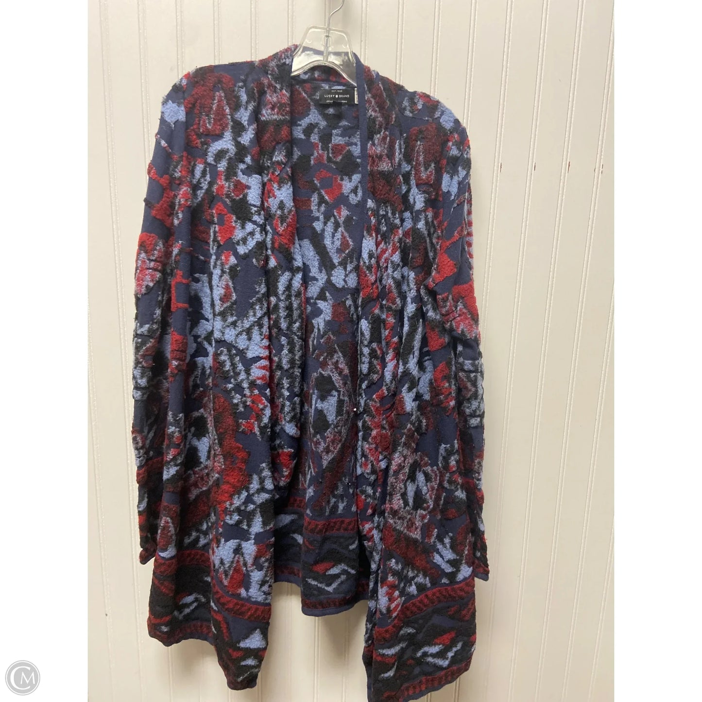 Sweater Cardigan By Lucky Brand In Blue & Red, Size: L