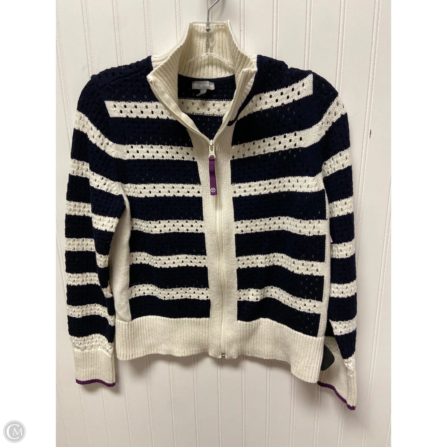 Sweater Cardigan By Talbots In Striped Pattern, Size: M