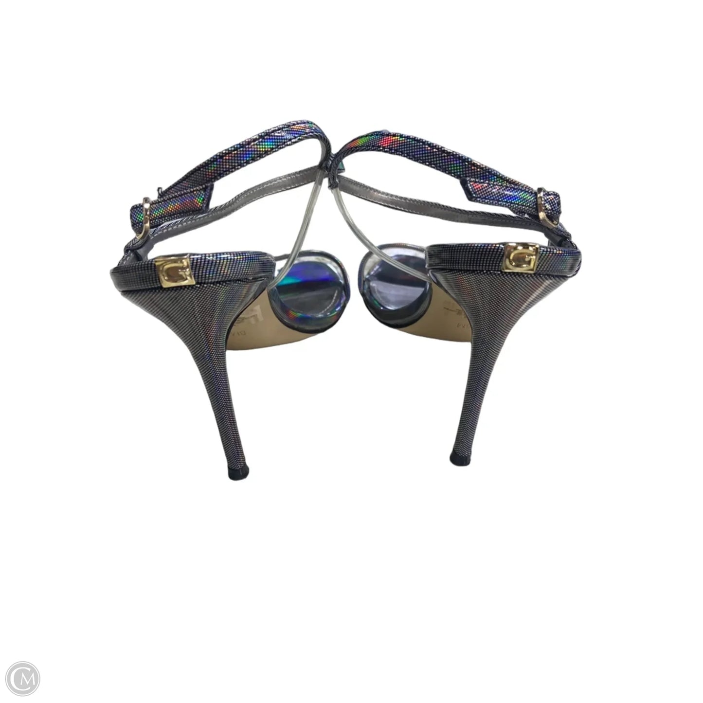 Sandals Heels Stiletto By Guess In Silver, Size: 8