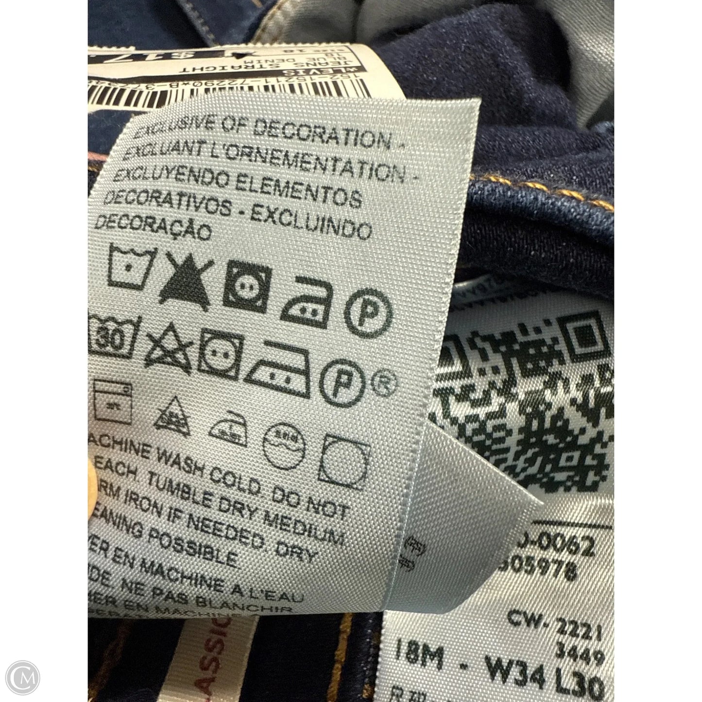 Jeans Straight By Levis In Blue Denim, Size: 18