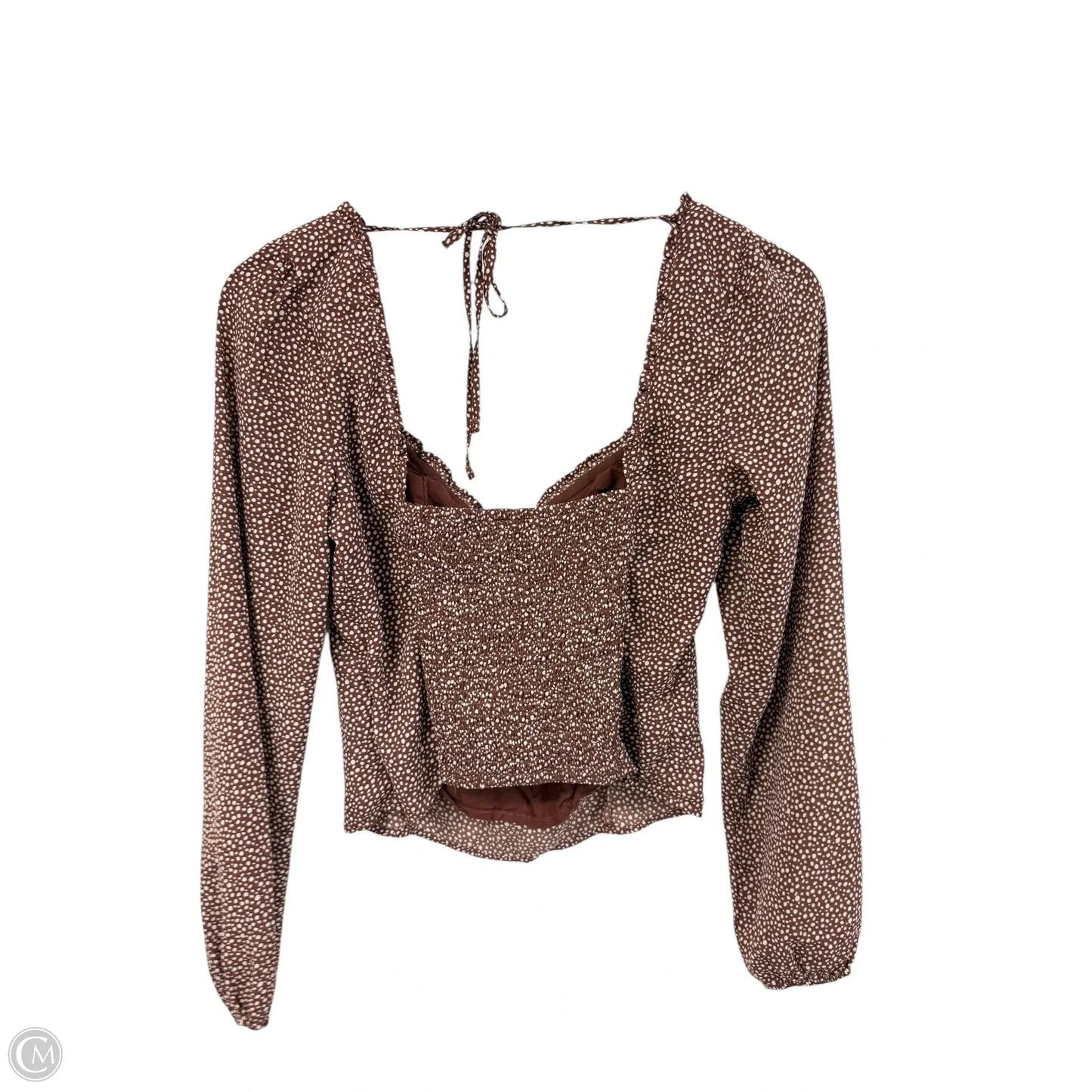 Top Long Sleeve By Abercrombie And Fitch In Brown & White, Size: S