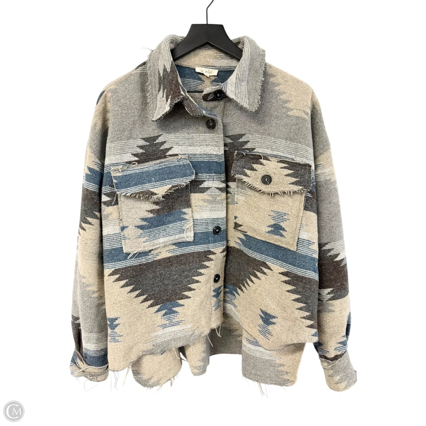 Jacket Shirt By La Miel In Blue & Brown, Size: M