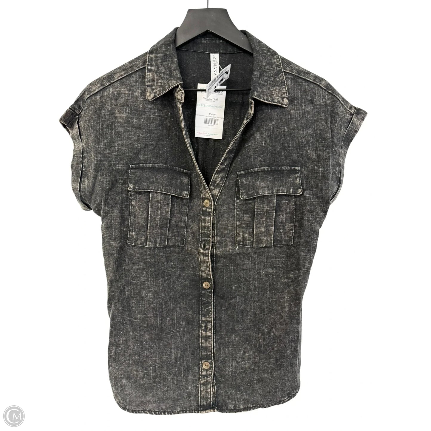 Blouse Short Sleeve By Zenana Outfitters In Black, Size: S