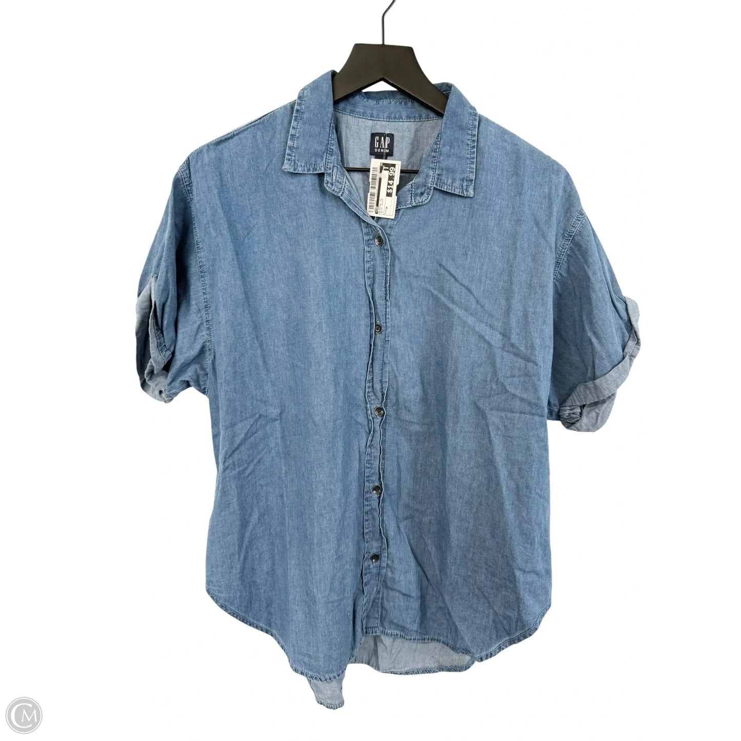 Blouse Short Sleeve By Gap In Blue Denim, Size: M