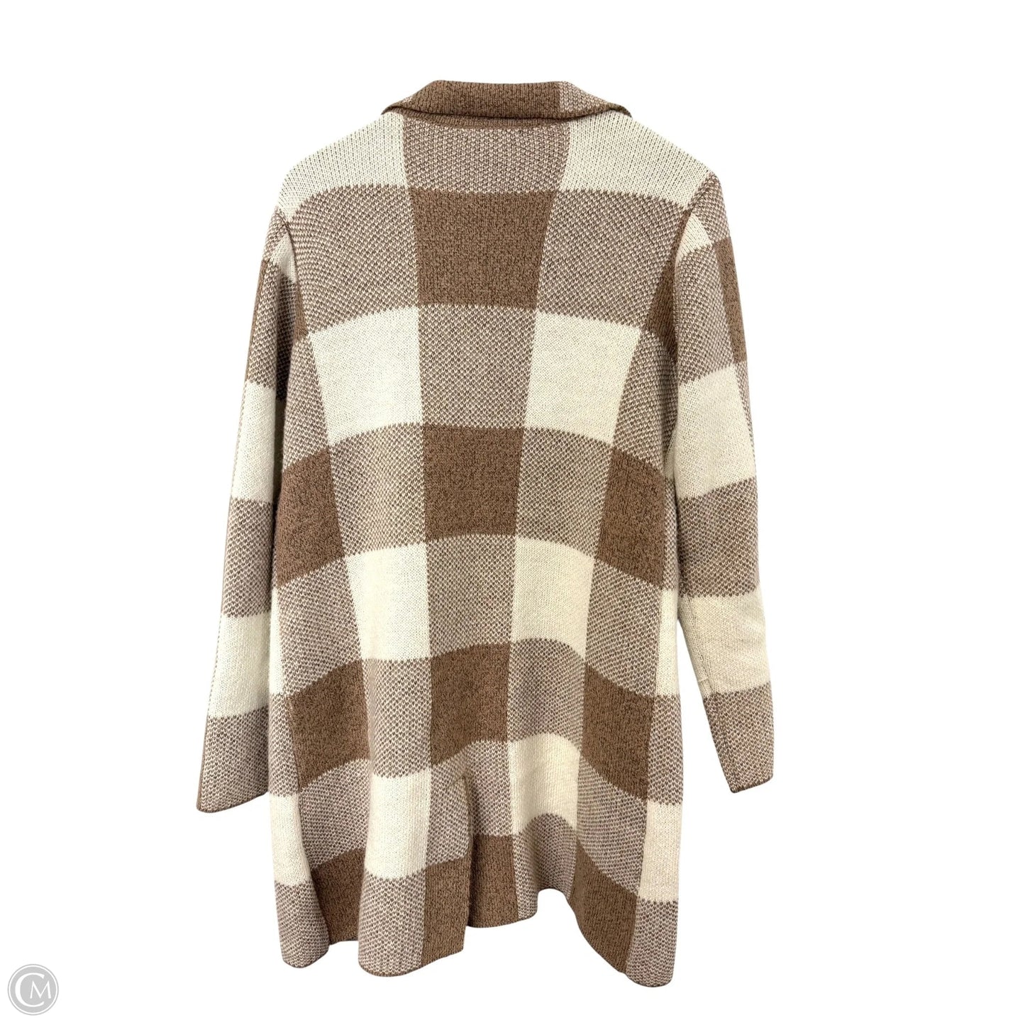Sweater Cardigan By Love Tree In Brown & Cream, Size: M