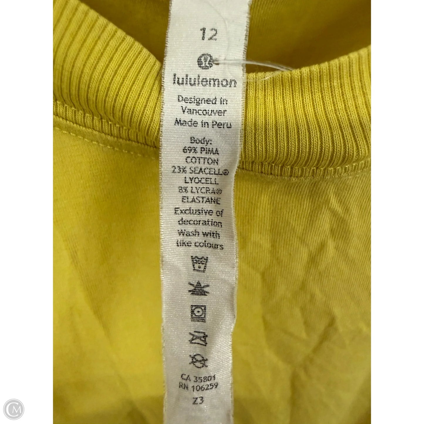 Athletic Tank Top By Lululemon In Yellow, Size: 12