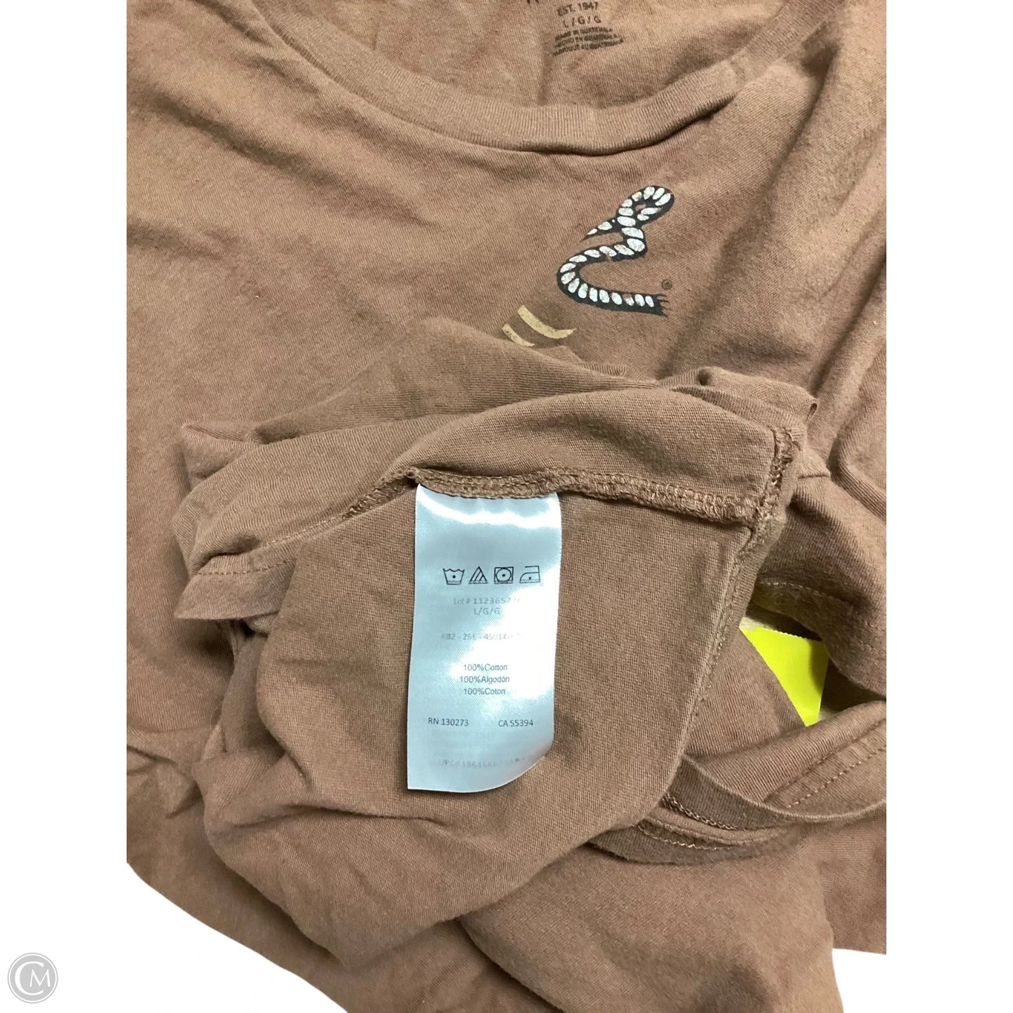 Top Short Sleeve By Wrangler In Brown, Size: L