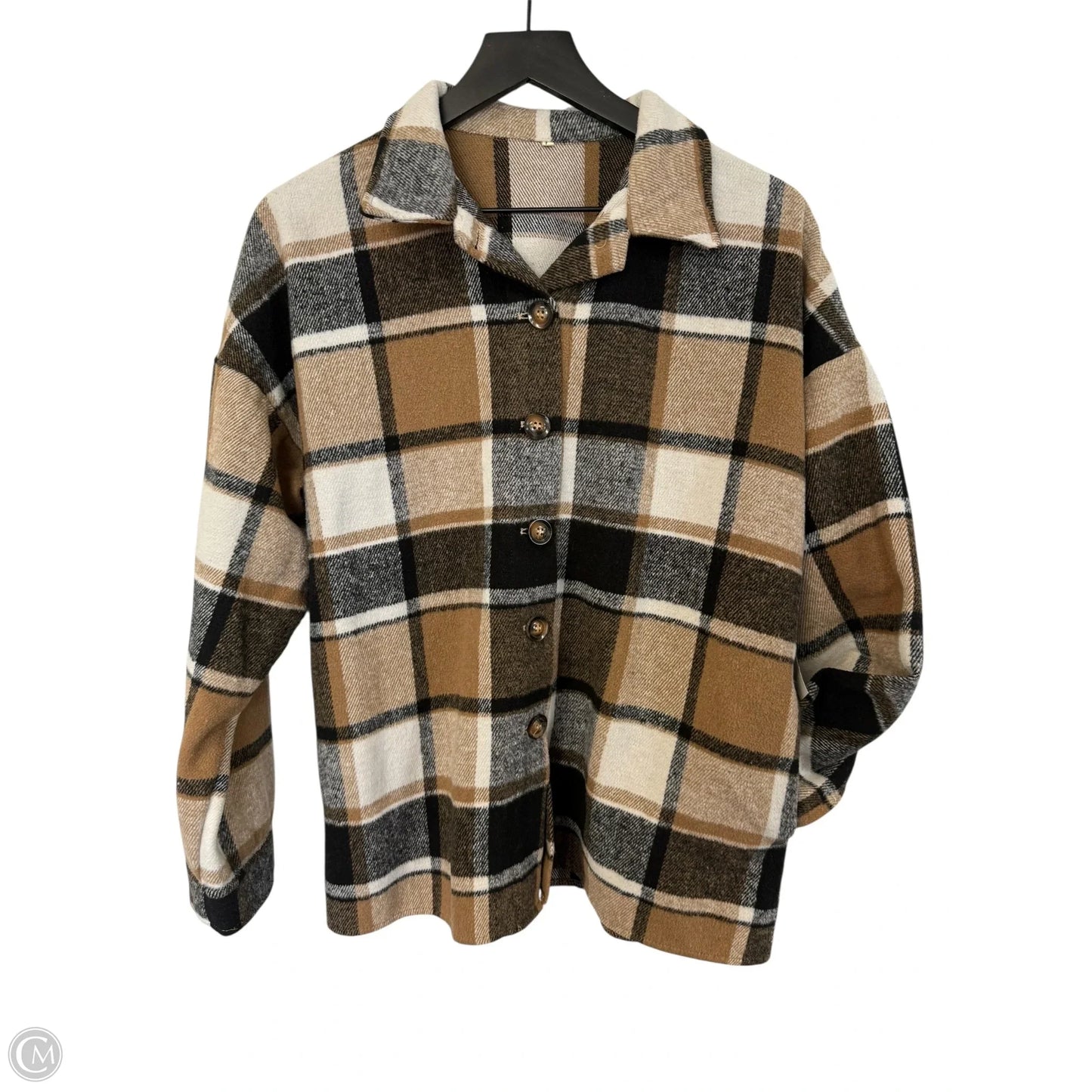 Jacket Shirt By Clothes Mentor In Black & Brown, Size: L