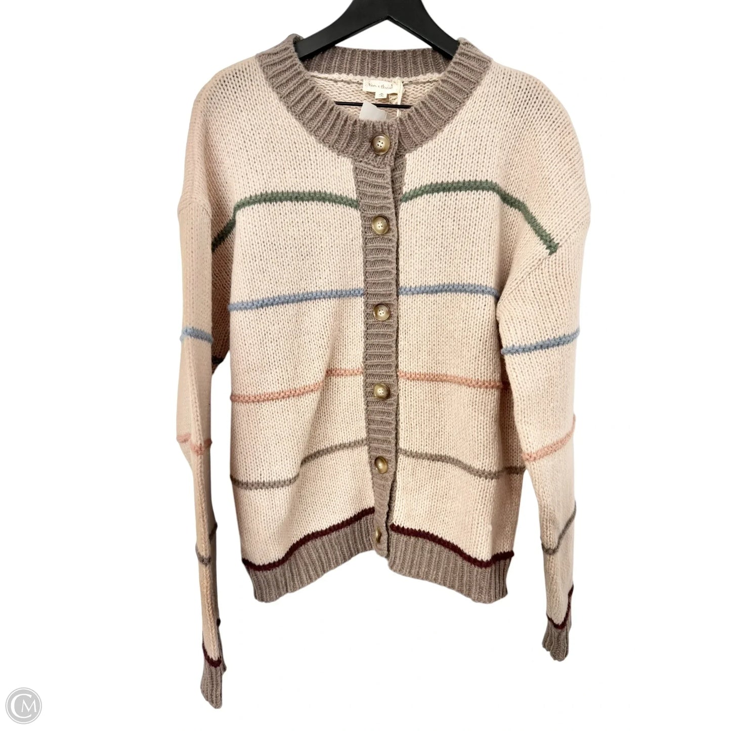 Sweater Cardigan By Hem & Thread In Brown & Tan, Size: M