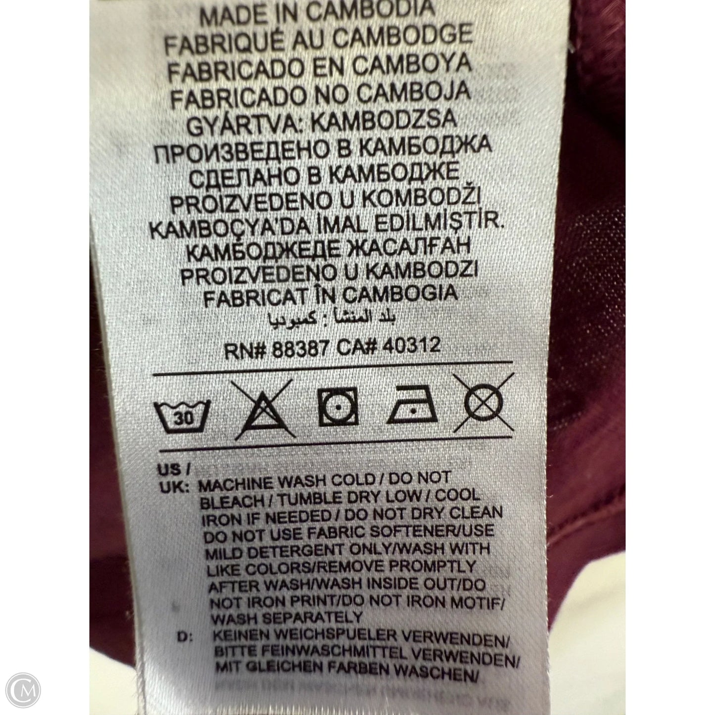 Athletic Top Short Sleeve By Adidas In Maroon, Size: M