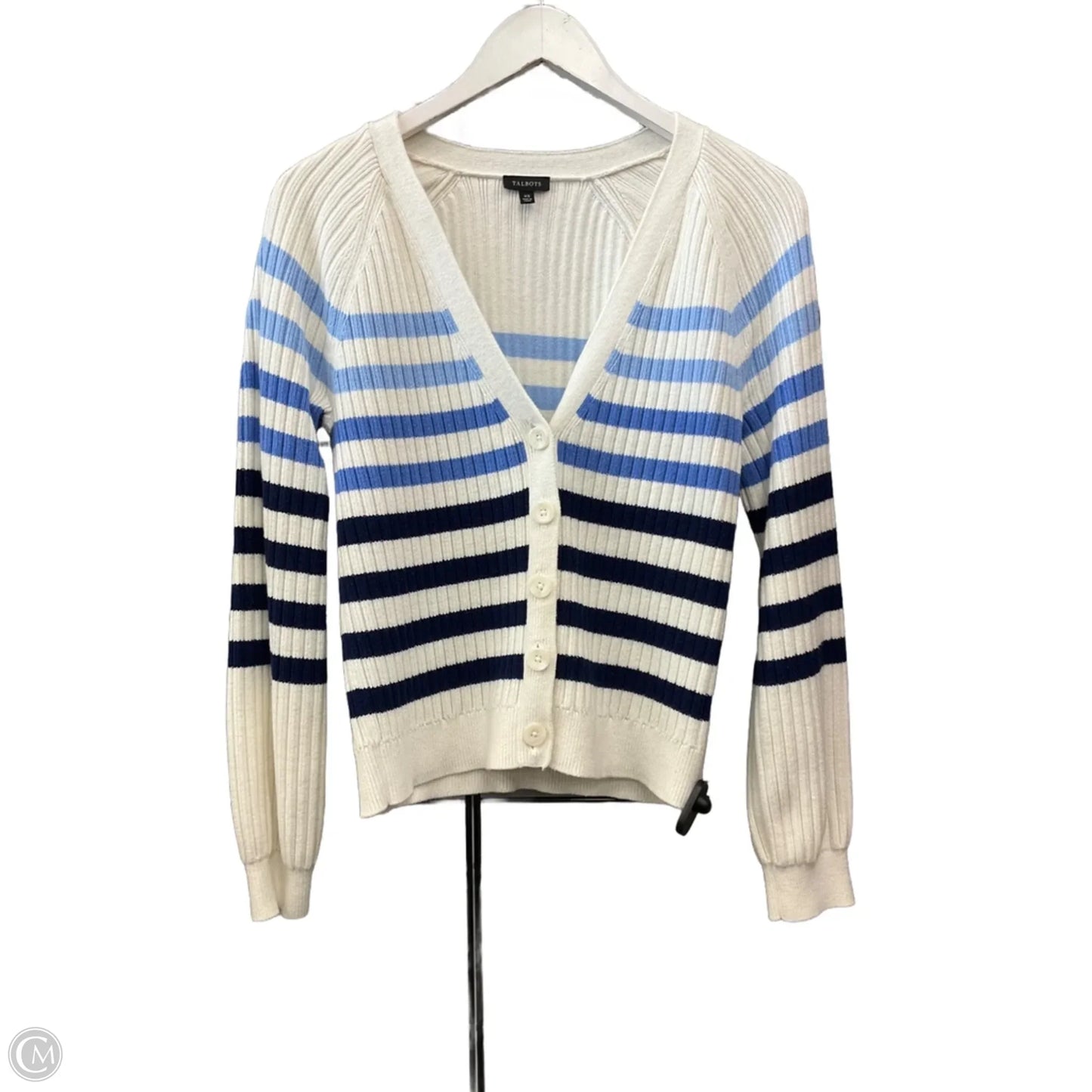 Sweater Cardigan By Talbots In Blue & White, Size: Xs