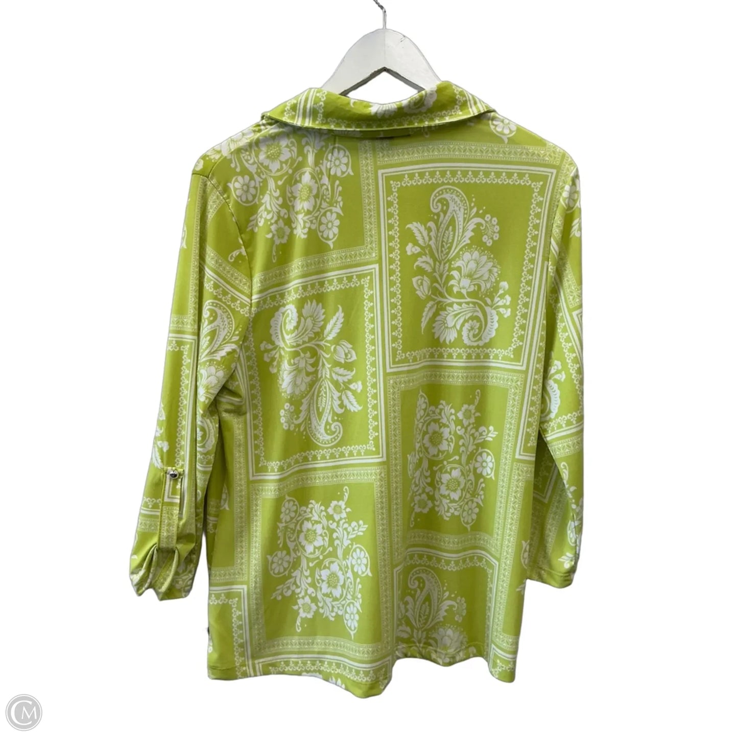 Top 3/4 Sleeve By Carolyn Taylor In Green & White, Size: L