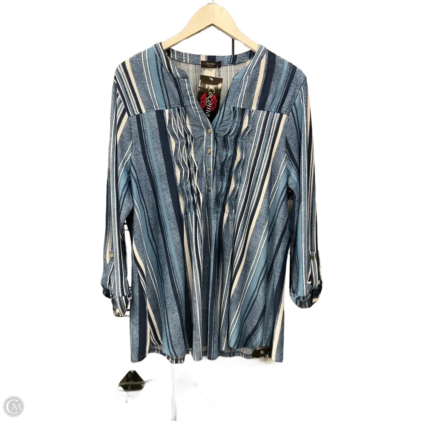 Top 3/4 Sleeve By Cocomo In Blue, Size: 2x