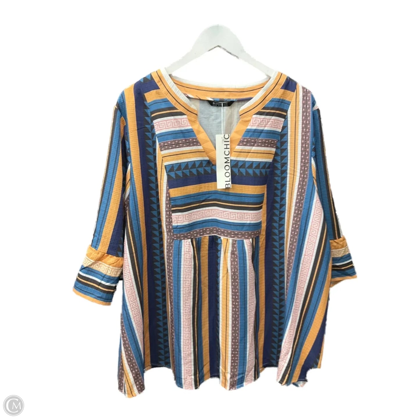 Top Short Sleeve By Bloomchic In Blue & Yellow, Size: 3x
