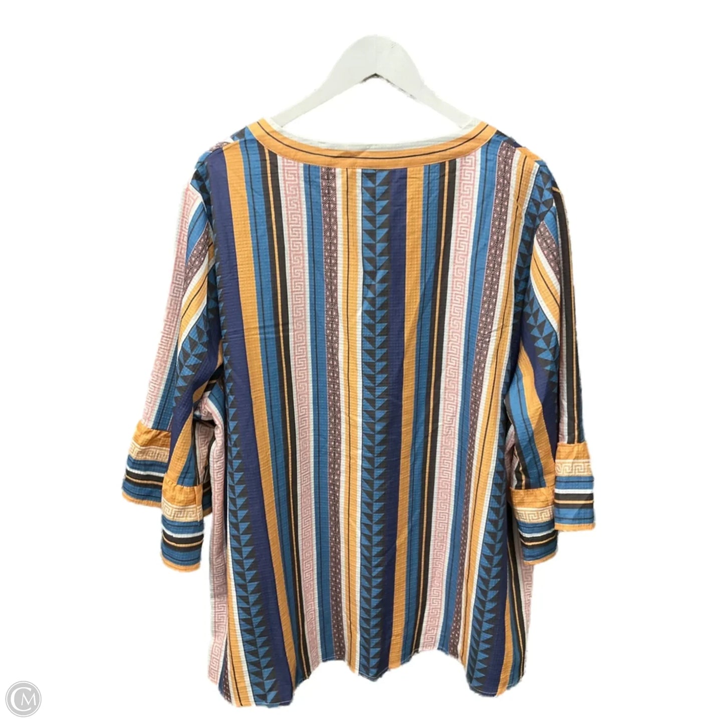 Top Short Sleeve By Bloomchic In Blue & Yellow, Size: 3x