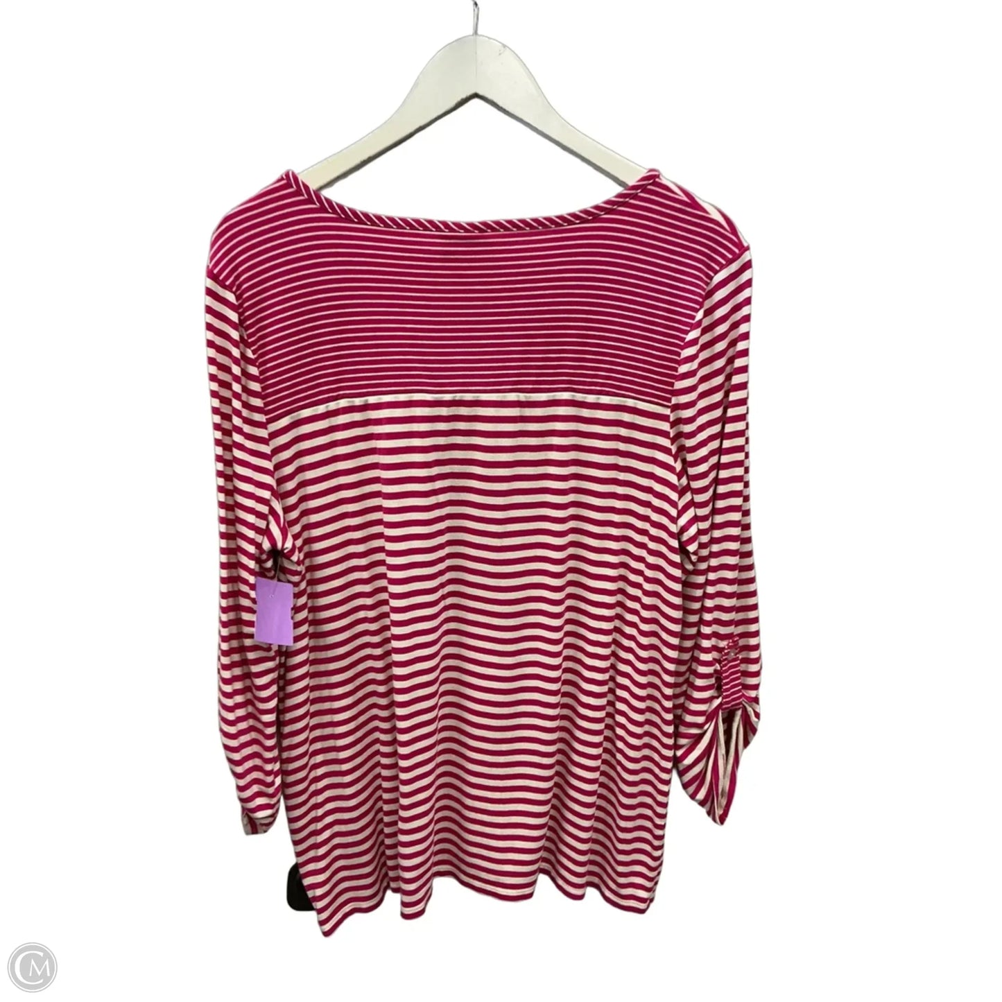 Top 3/4 Sleeve By Chicos In Pink & White, Size: L