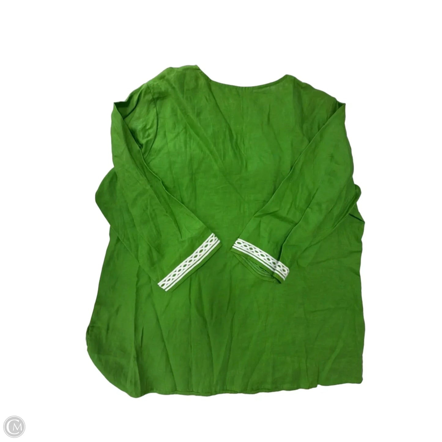 Top 3/4 Sleeve By Jones New York In Green & White, Size: 2x