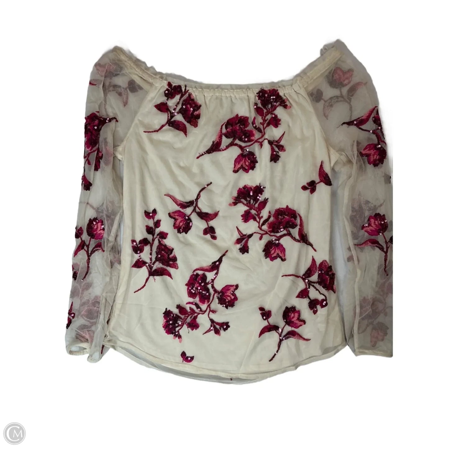 Top Long Sleeve By White House Black Market In Cream & Pink, Size: Xs