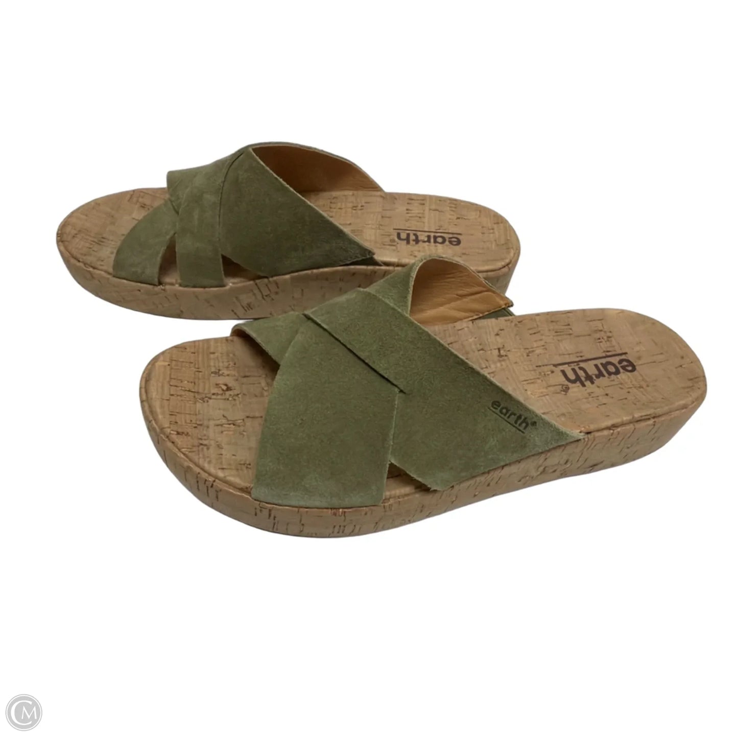 Sandals Flats By Earth In Green & Tan, Size: 10