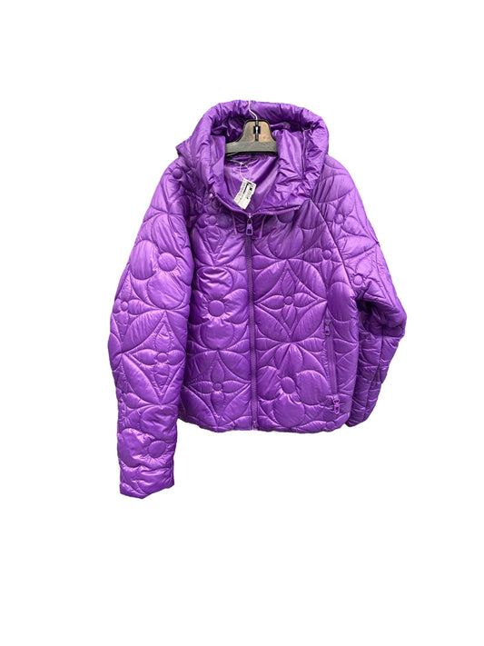 Coat Luxury Designer By Louis Vuitton Purple Flower Monogram Puffer JacketSize:48