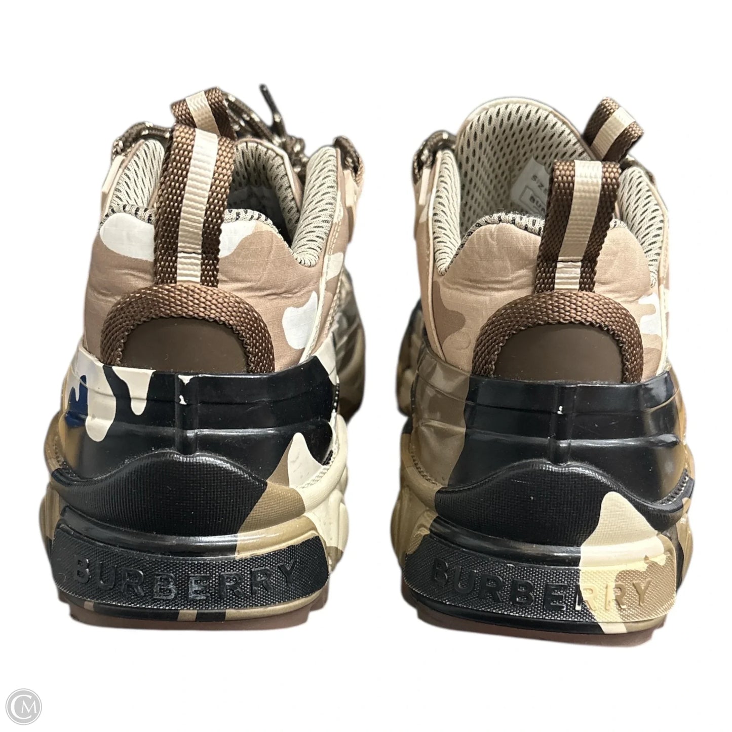 Shoes Luxury Designer By Burberry In Brown & Cream, Size: 10.5