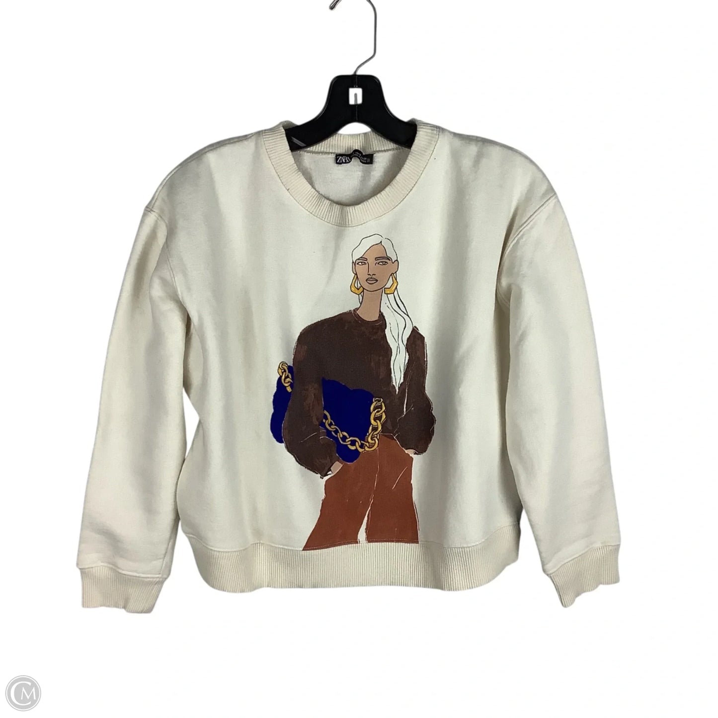 Sweatshirt Crewneck By Zara In Cream, Size: S