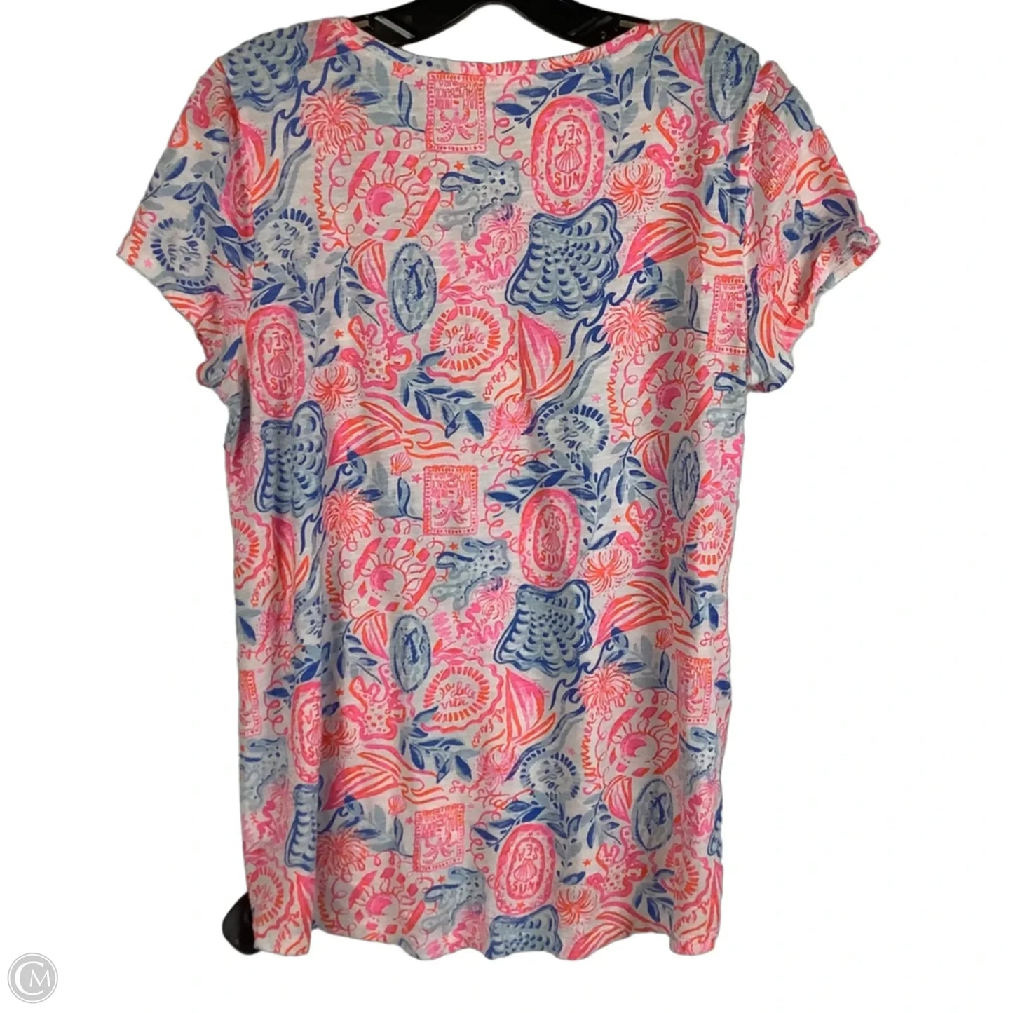 Top Short Sleeve Designer By Lilly Pulitzer In Blue & Pink, Size: M