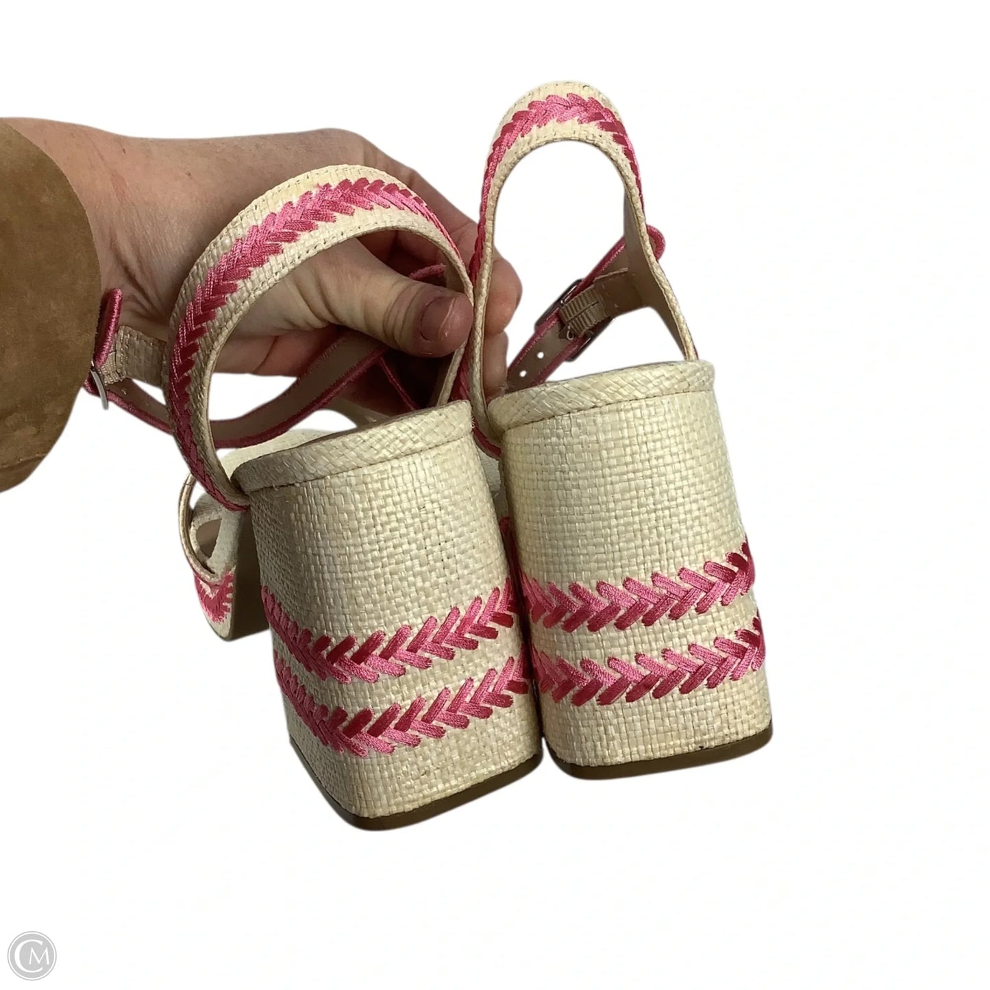 Sandals Heels Block By Crown And Ivy In Cream & Pink, Size: 7.5