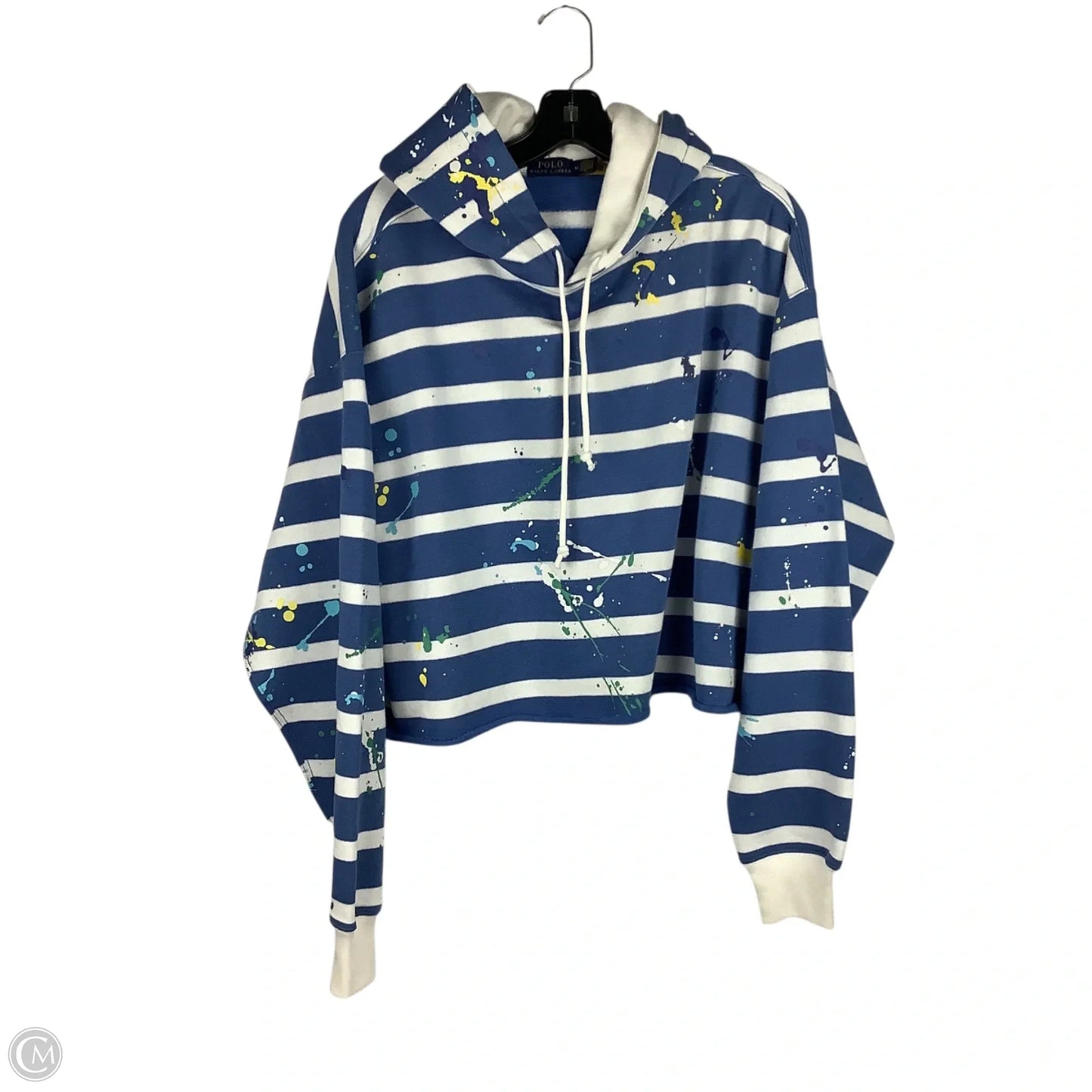 Sweatshirt Hoodie By Polo Ralph Lauren In Blue & White, Size: M