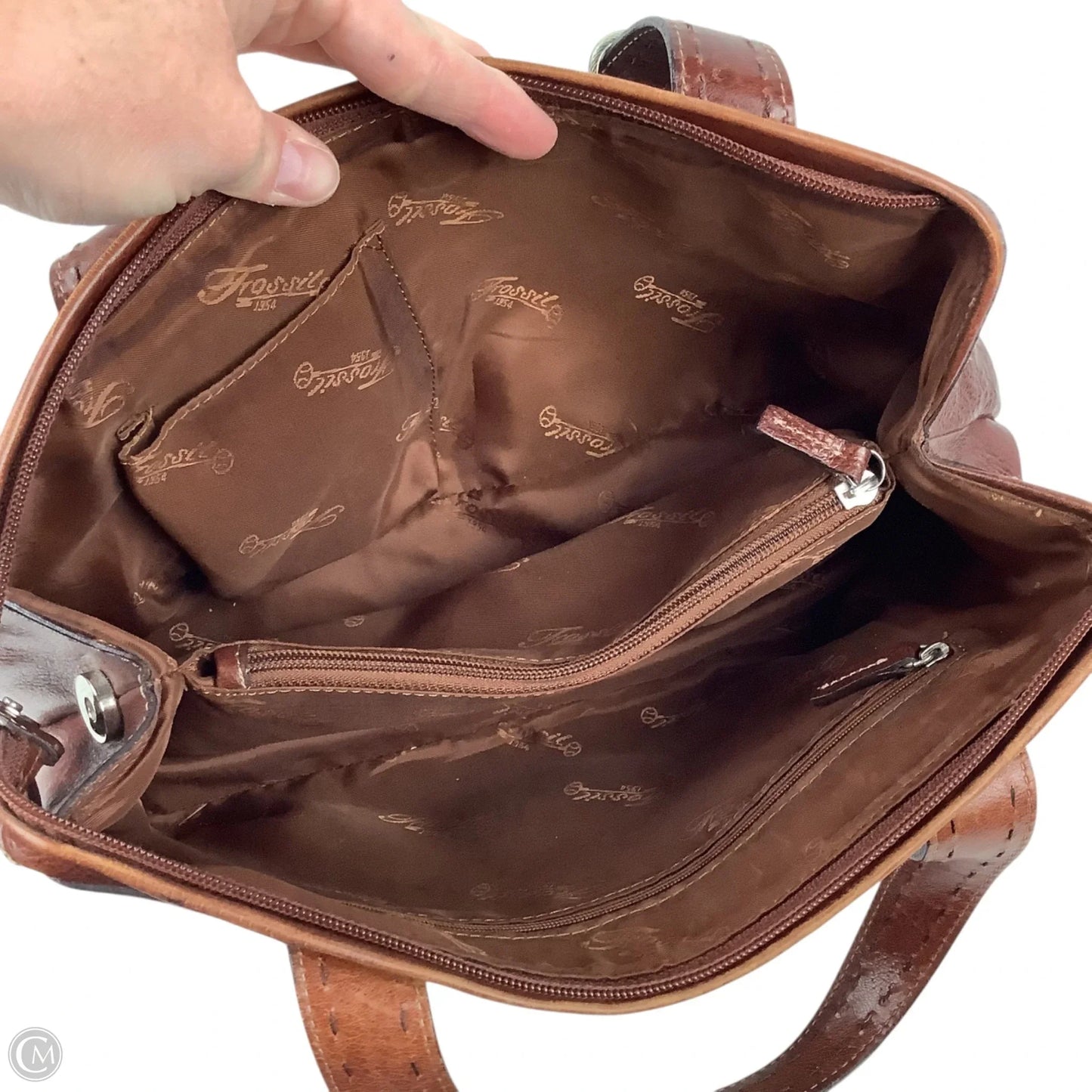 Handbag Leather By Fossil, Size: Small
