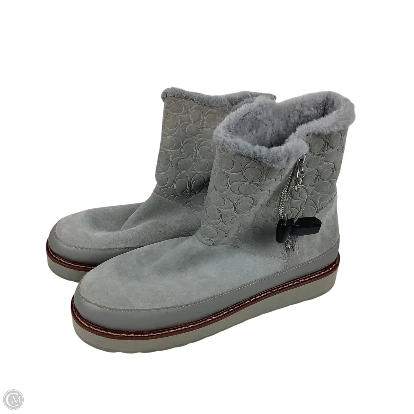 Boots Designer By Coach In Grey, Size: 9.5