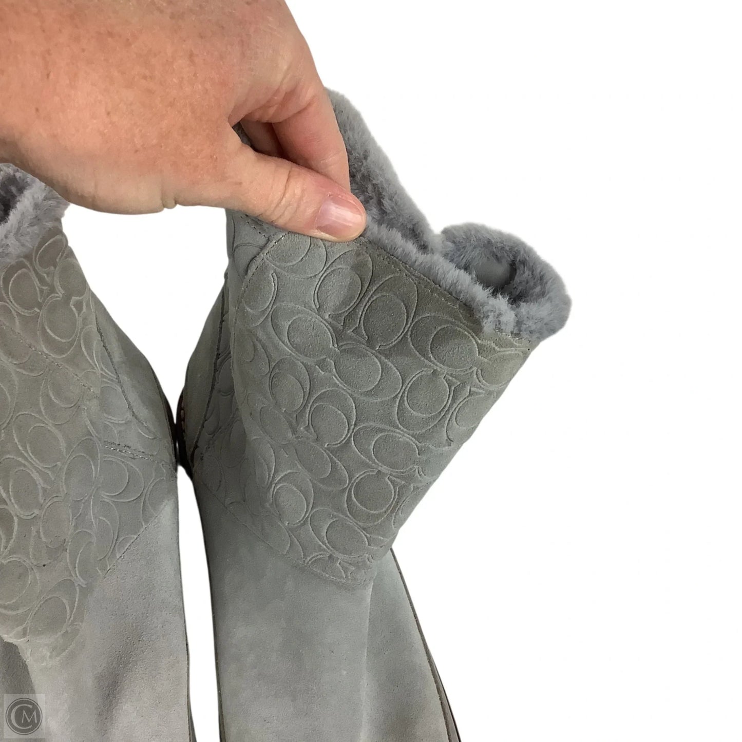 Boots Designer By Coach In Grey, Size: 9.5