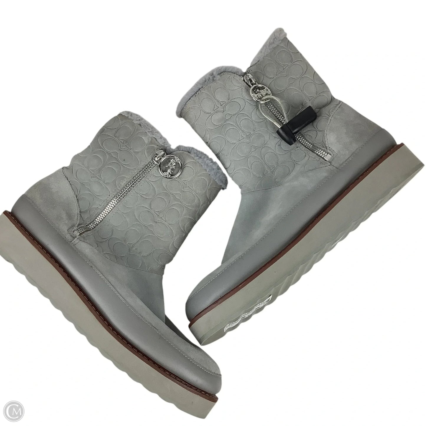 Boots Designer By Coach In Grey, Size: 9.5