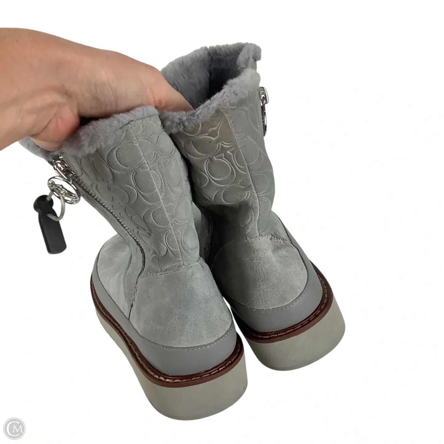 Boots Designer By Coach In Grey, Size: 9.5