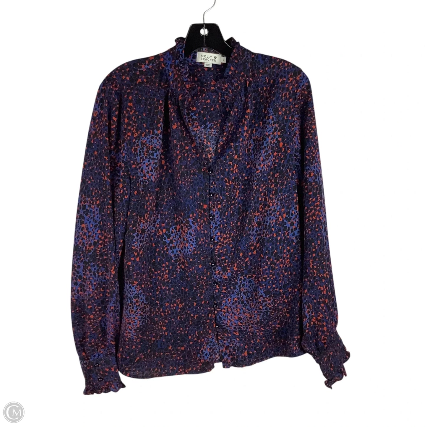 Top Long Sleeve By Molly Bracken In Blue & Red, Size: L