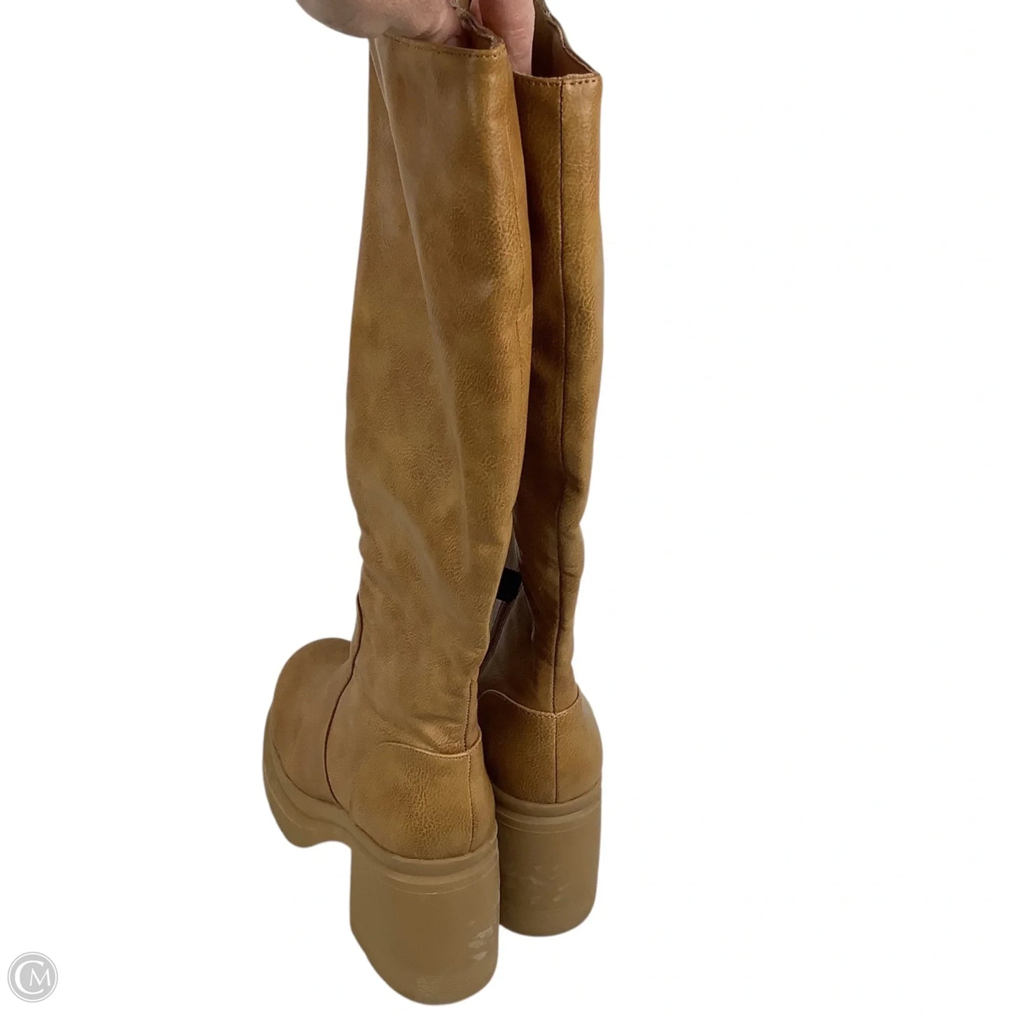 Boots Knee Heels By Sugar In Tan, Size: 7