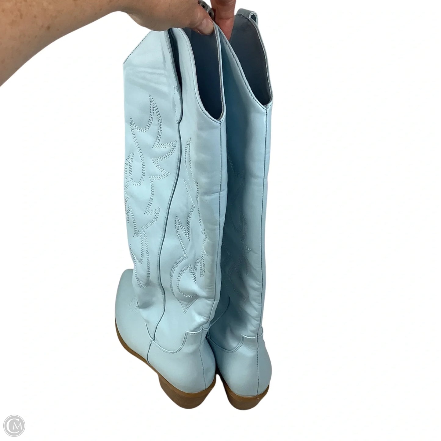 Boots Mid-calf Heels By Clothes Mentor In Blue, Size: 9