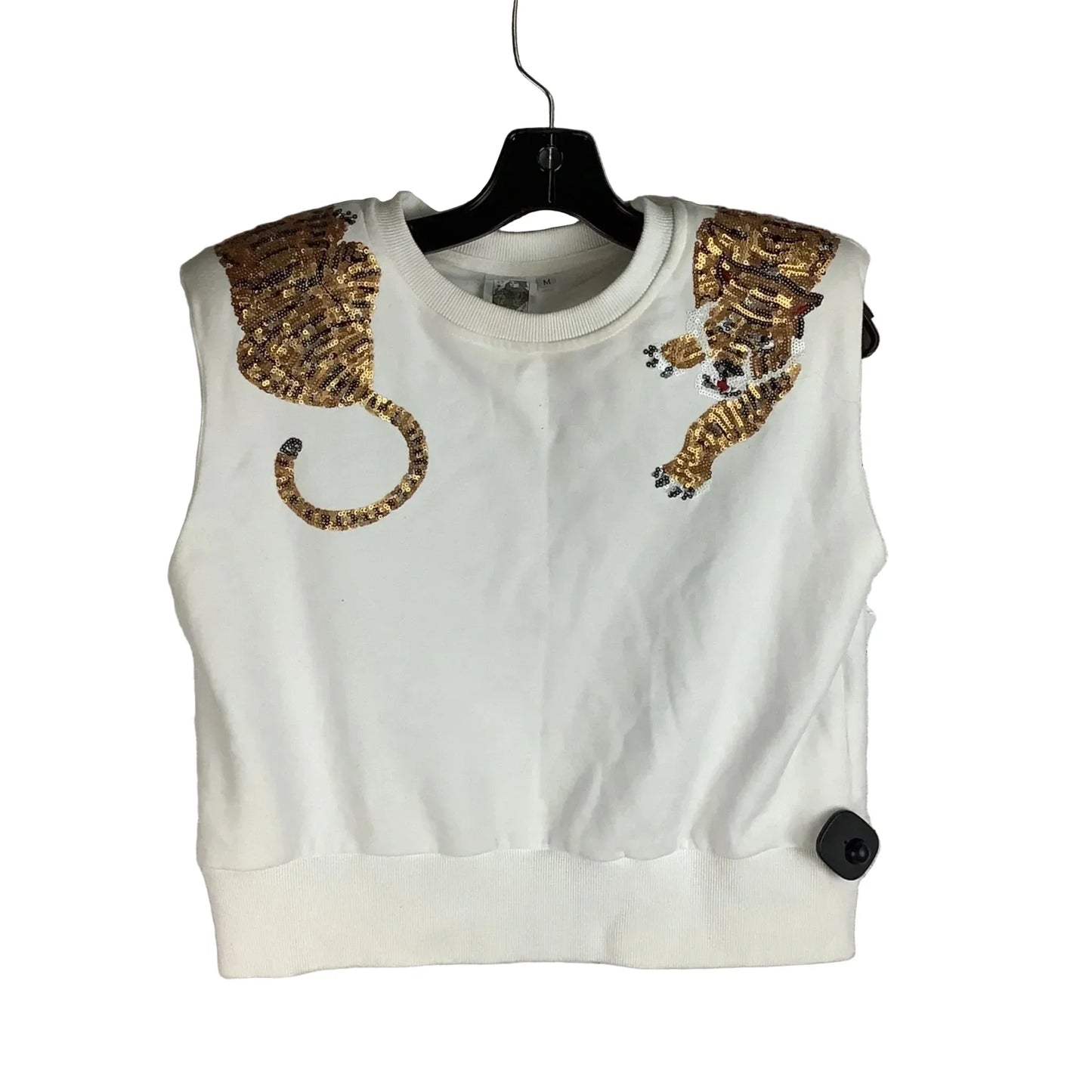 Top Sleeveless By Queen of Sparkles In Tan & White, Size: M (AS IS)