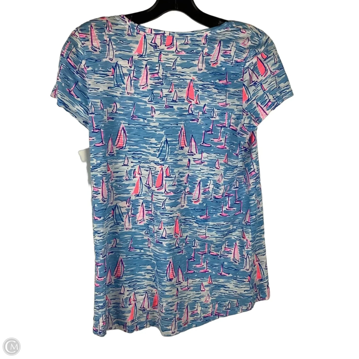 Top Short Sleeve Designer By Lilly Pulitzer In Blue & Pink, Size: Xs