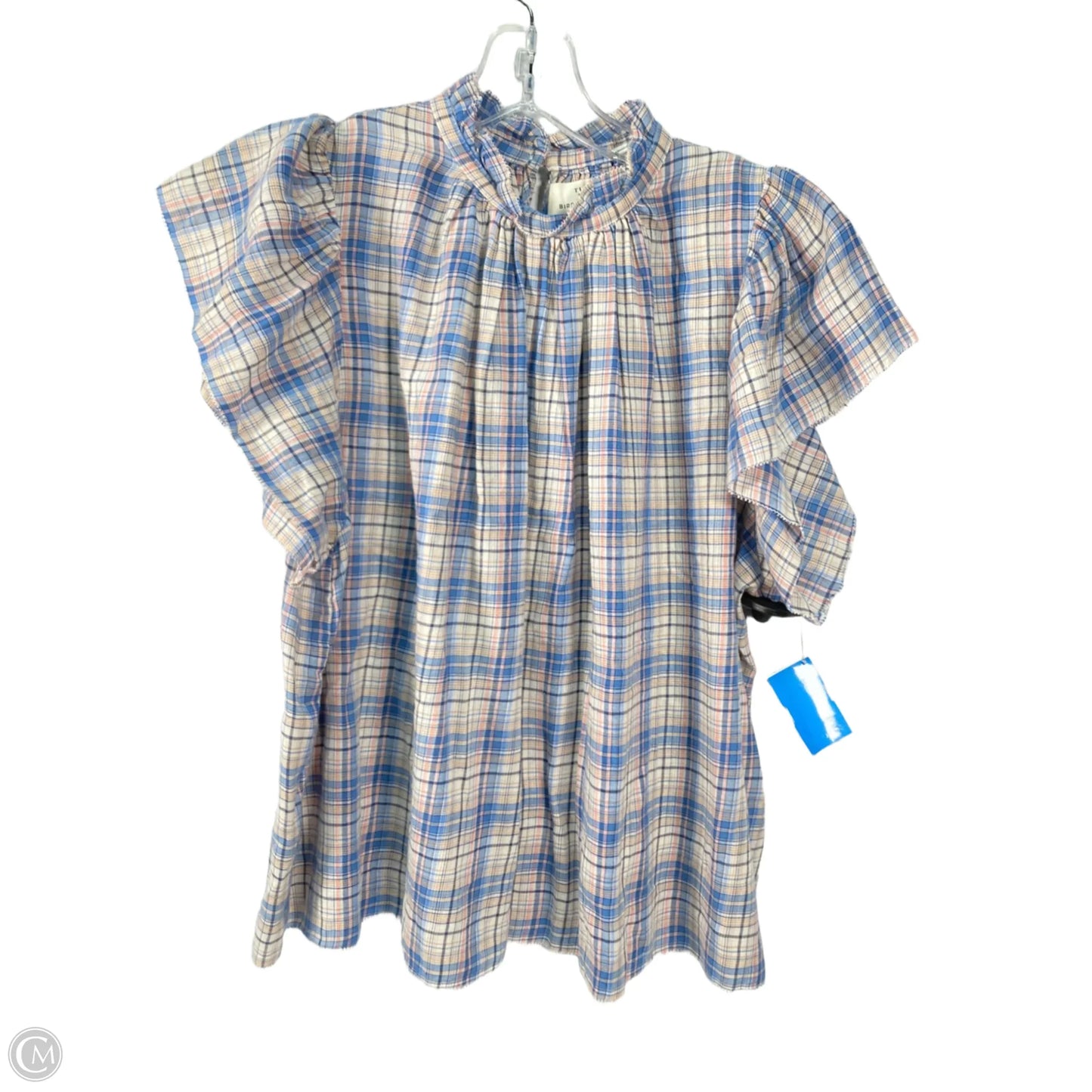 Top Short Sleeve By Birds Of Paradis By Trovata In Blue & Cream, Size: Xs