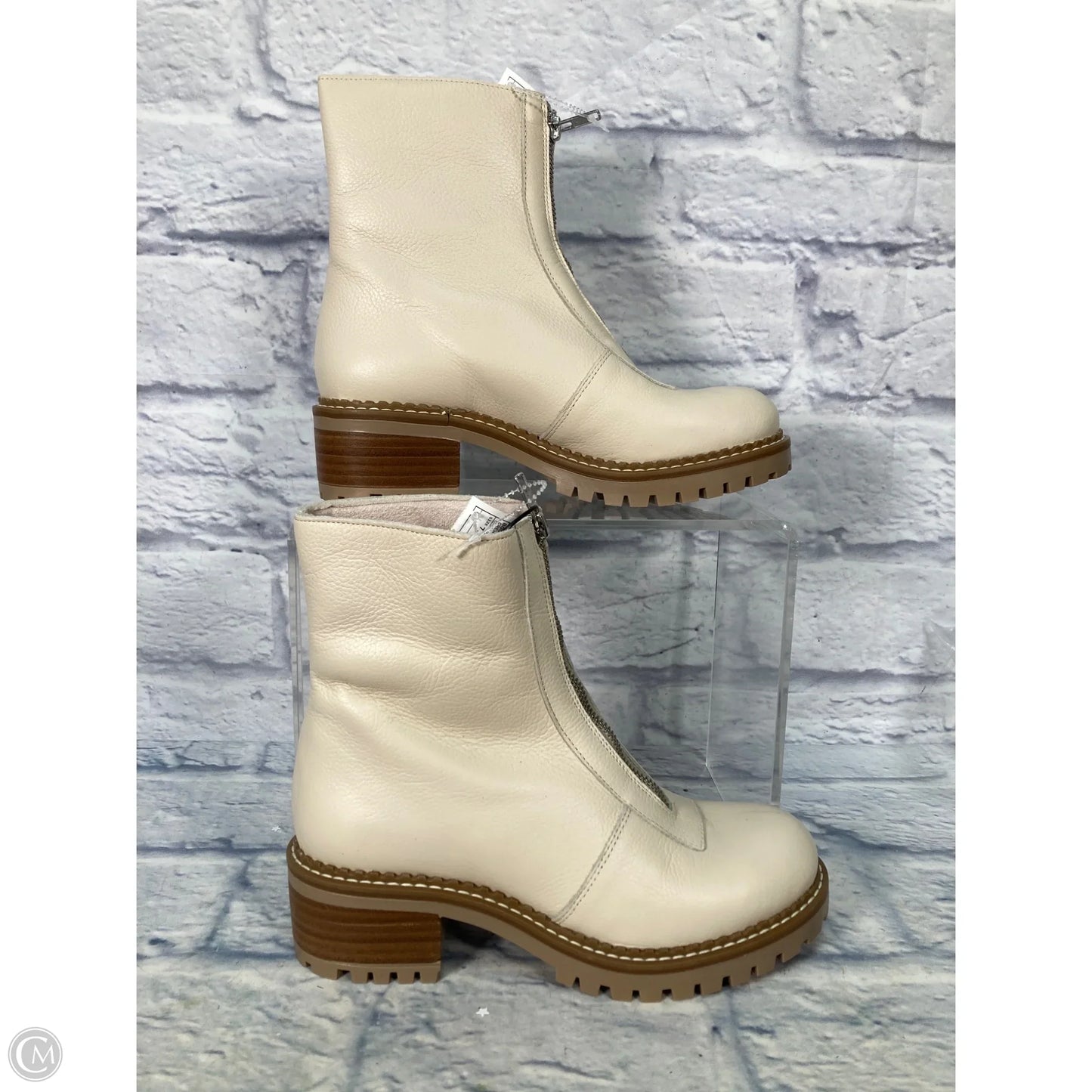 Boots Ankle Heels By Clothes Mentor In Cream, Size: 7.5
