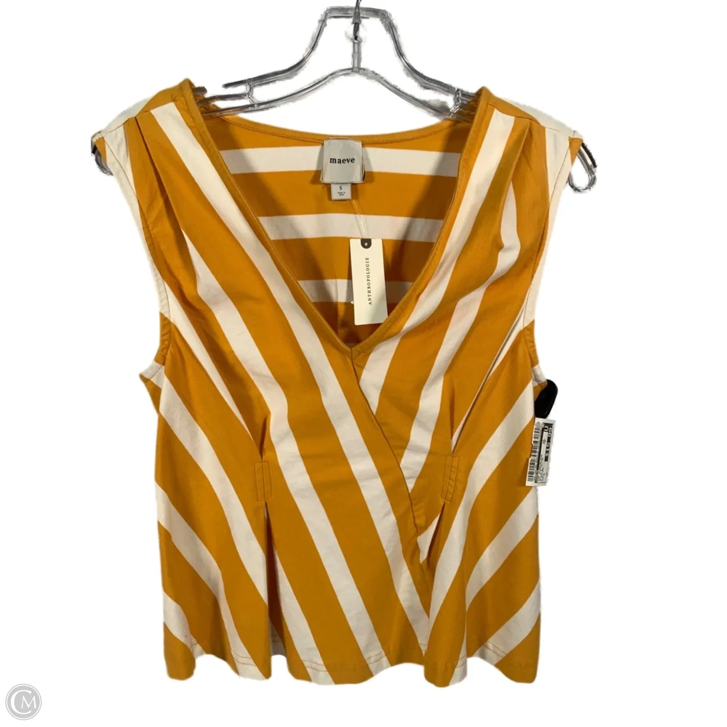 Top Sleeveless By Maeve In White & Yellow, Size: S