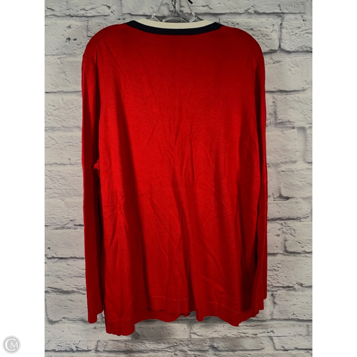 Sweater Cardigan By Talbots In Blue & Red & White, Size: 2x