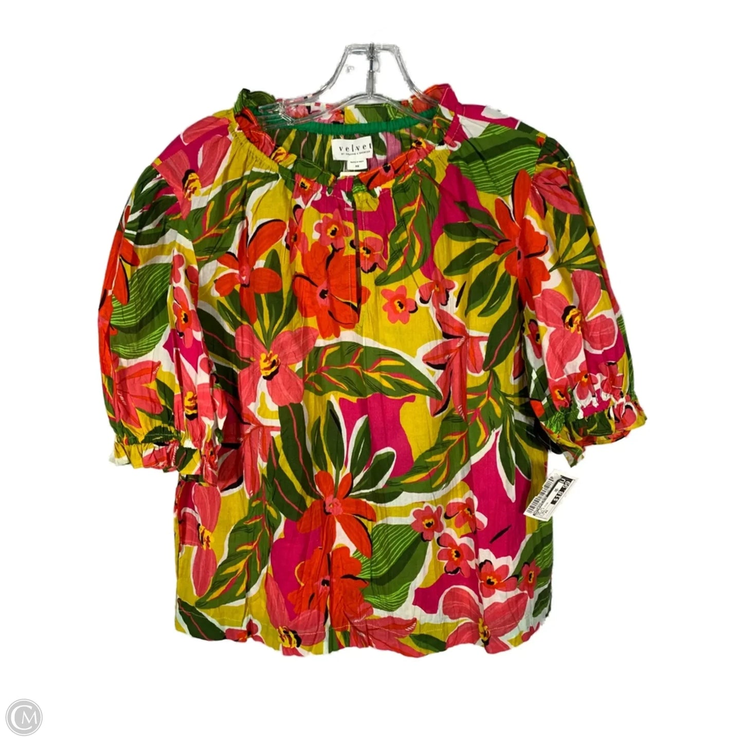 Top Short Sleeve By Anthropologie In Green & Pink, Size: Xs