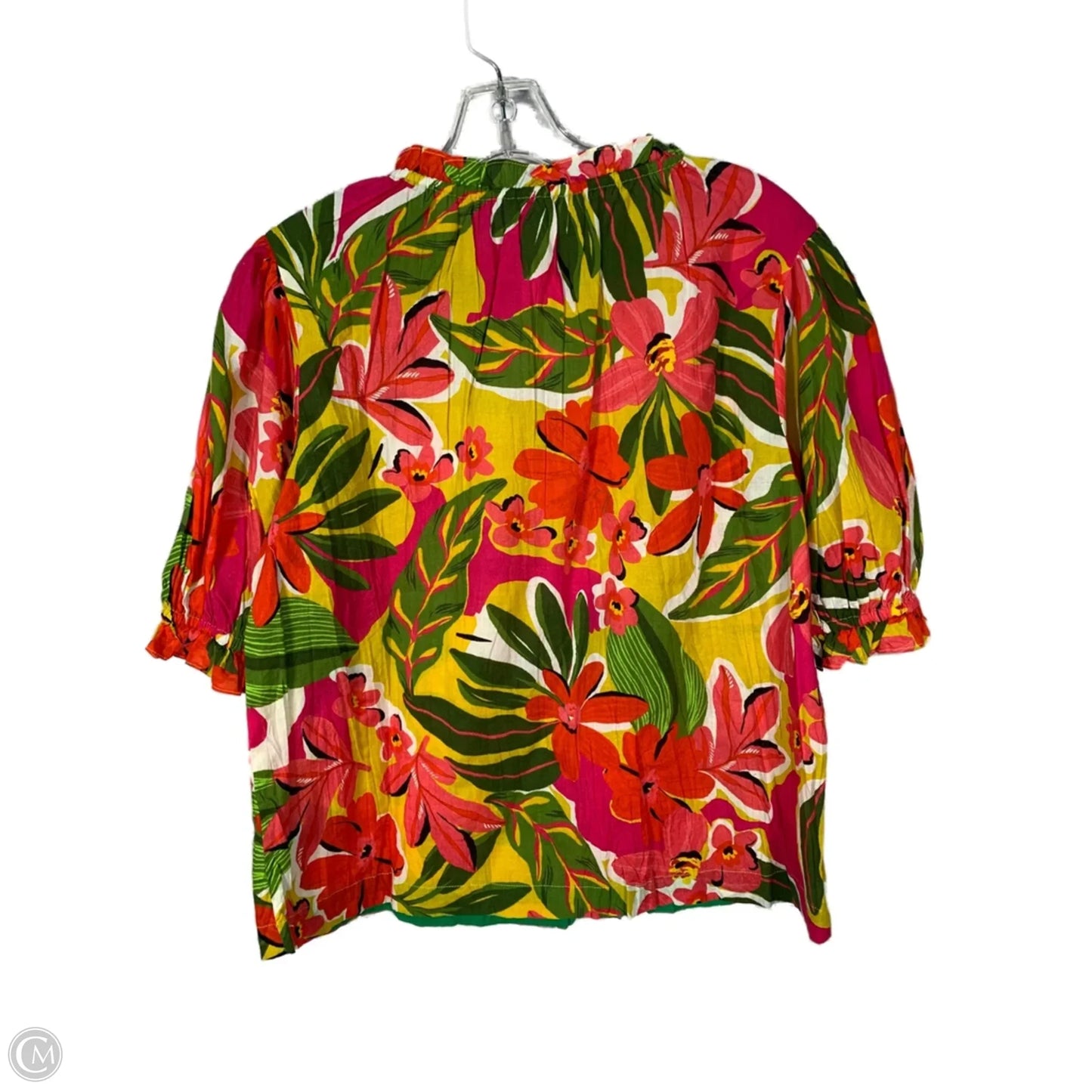 Top Short Sleeve By Anthropologie In Green & Pink, Size: Xs